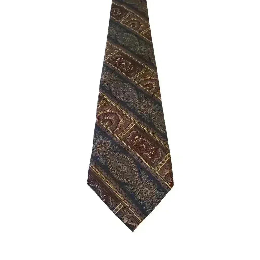 Woodward Mens Tie‎ Silk Blue Burgundy Tan Paisley Stripe Necktie Beautiful Power